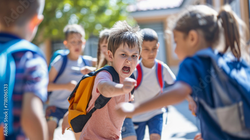 Group of children fighting at school. School bullying © DB Media