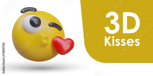 Air kisses concept. Non verbal sign of love, flirting, friendliness. Great friendly gratitude. 3D cute emoticon blowing red heart with lips. Closeup vector image
