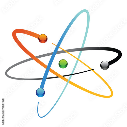 Atom symbols of nuclear energy icon. Scientific research and molecular chemistry. Vector atomic structure with orbital electrons nucleus, protons and neutrons