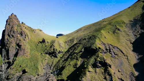 Mountain view in Iceland with beautiful views and green slopes