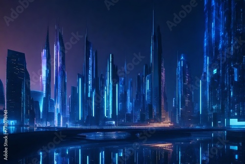 A futuristic cityscape with sleek, reflective architectural elements © Waqas