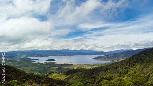 General panoramic view of La Cocha lagoon during the day in Nariño - Colombia