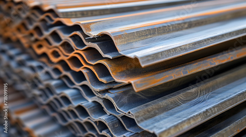 Stacked corrugated metal sheets with rust and patterns