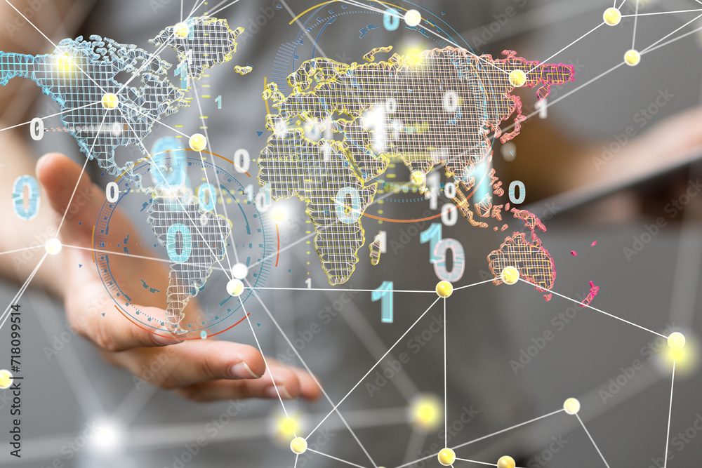 Global network connection. World map point and line composition