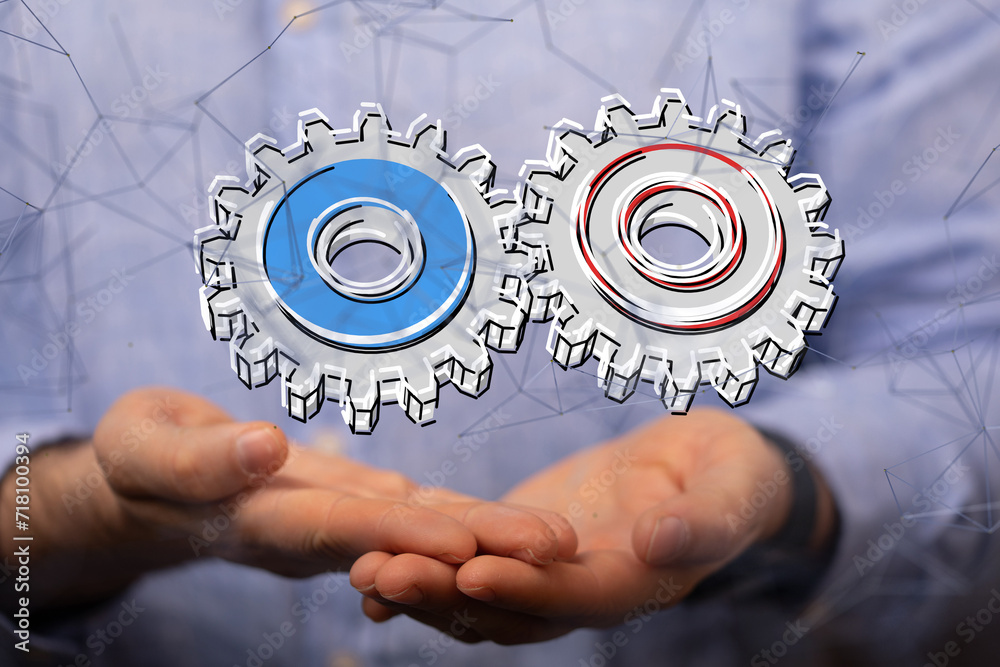 gear system data. Connecting lines and dots.Big data visualization - neural network exposure digital gear system data. Connecting lines and dots.Big data visualization - neural network exposure digital