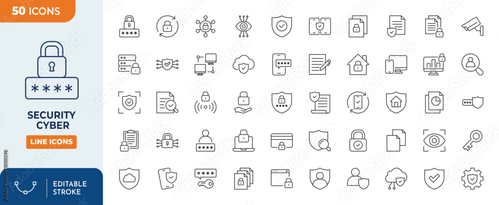 Security Cyber Line Editable Icons set. Editable stroke. Vector illustration Security Cyber Line Editable Icons set. Editable stroke. Vector illustration