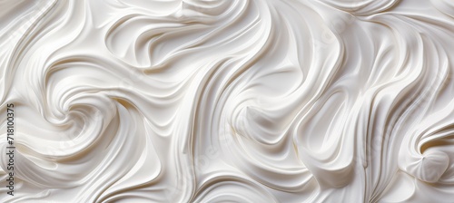 Delicious and creamy vanilla yogurt with a top view, close up shot on a white background