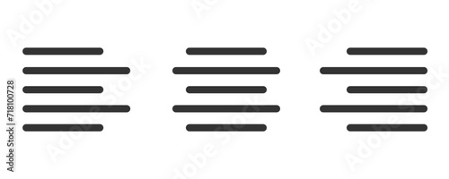 Text alignment or text align set with left, right, center and justify line art icons for apps and websites