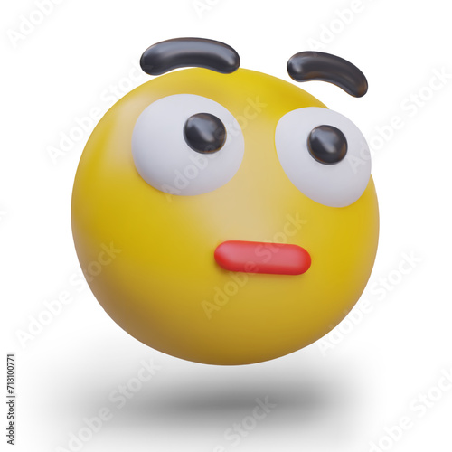 Keep quiet. Smiley with staring eyes and closed mouth. Silent shock. Surprised character is silent. Realistic model, angled view. Surprise, wow, unbelievable