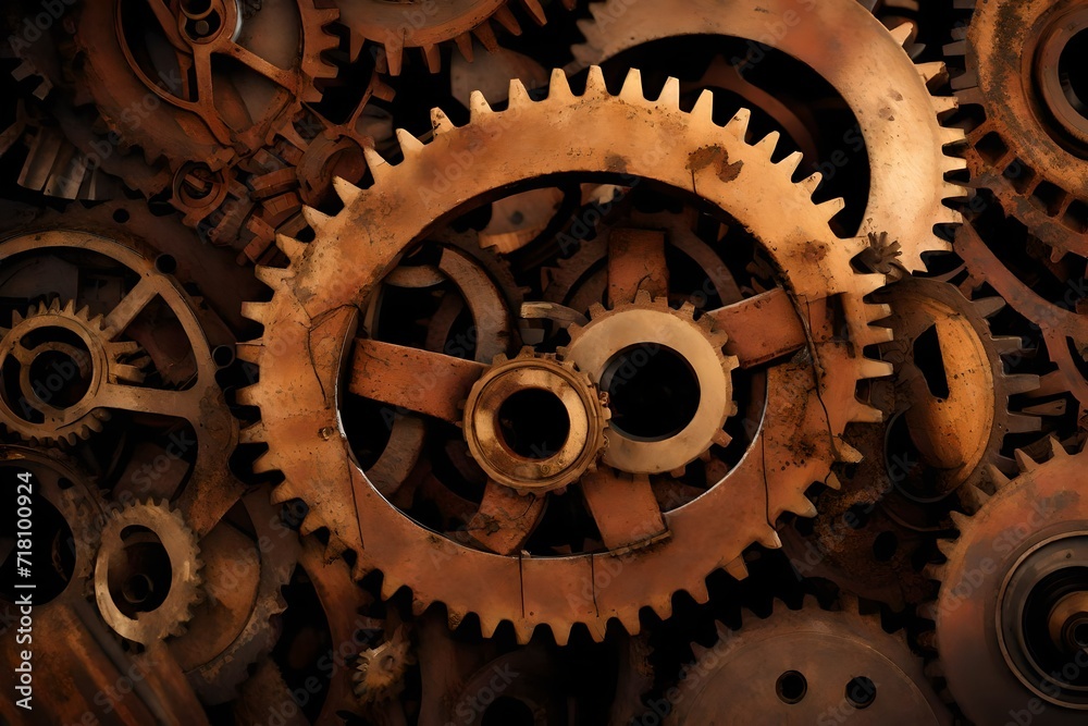 Textured rusted gears and cogs turning slowly Textured rusted gears and cogs turning slowly