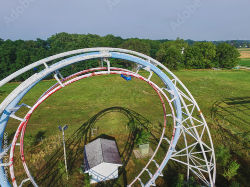 Aerial View of Abandoned Roller Coaster in Lush Landscape  Indiana