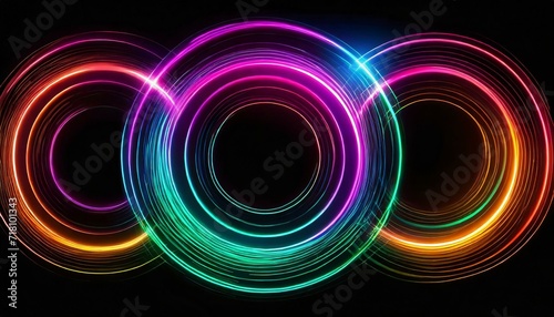 bright neon colored circles shape of a round curve with wavy dynamic lines