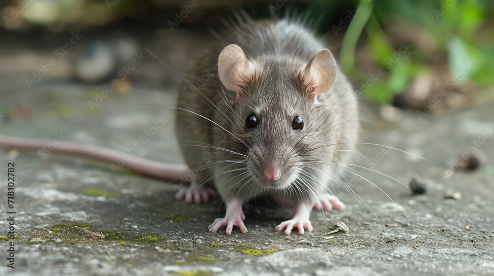 Rat Sitting on Ground Looking at Camera, Small Mammal Close-Up Wildlife Portrait Photo Rat Sitting on Ground Looking at Camera, Small Mammal Close-Up Wildlife Portrait Photo