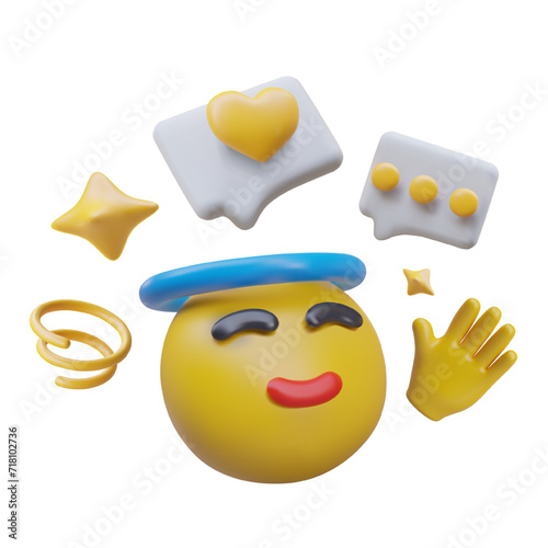 Satisfied yellow emoticon, icons for social networks. Positive reaction, like. Vector 3D illustration in cartoon style on white background. Template for web design