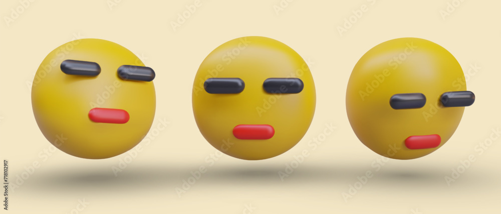 Set with yellow emoji with closed eyes and mouth in different positions on yellow background. Being ignored reaction. Vector illustration in 3d style with shadow Set with yellow emoji with closed eyes and mouth in different positions on yellow background. Being ignored reaction. Vector illustration in 3d style with shadow