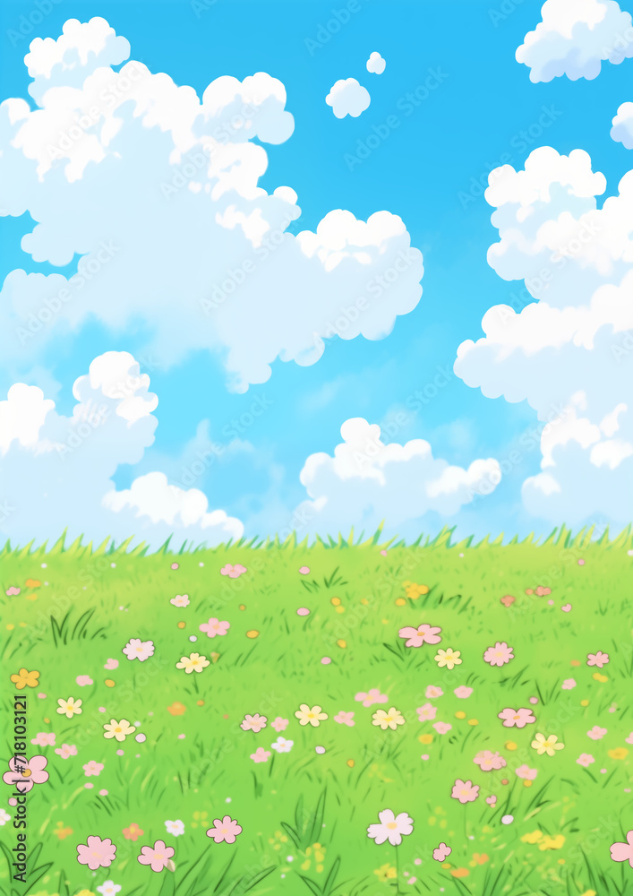 Summer Meadow with Flowers Illustration