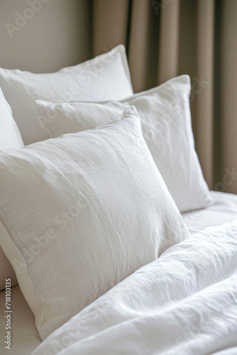 Close Up of Bed With White Sheets and Pillows