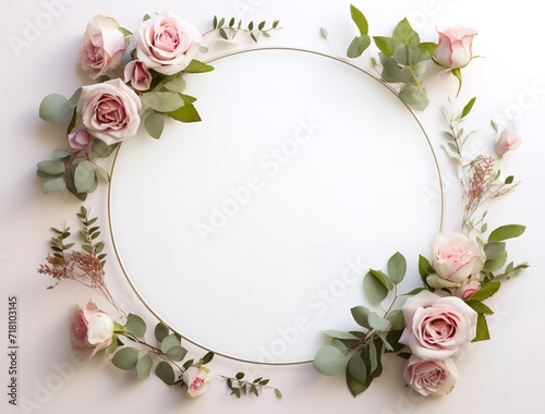 A beautiful bouquet of roses in the shape of a circle with an empty field in the middle