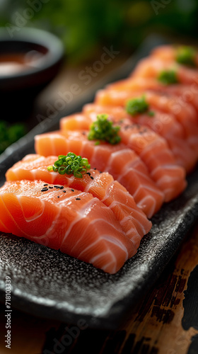 Symphony in Salmon: Sashimi Slices in Serene Composition