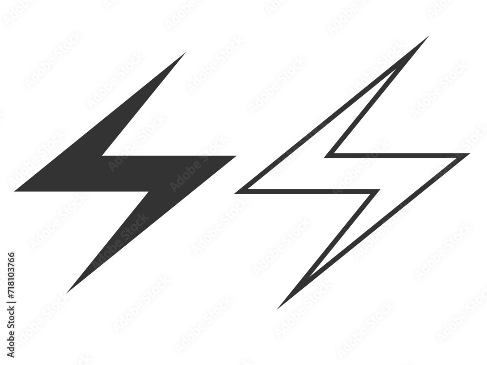 Lightning bolt icon, vector. Two-tone version on black and white background. Lightning bolt icon, vector. Two-tone version on black and white background.