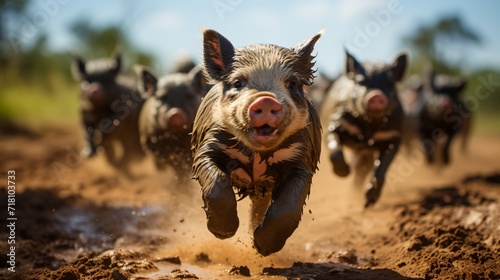 Muddy Piglets Running