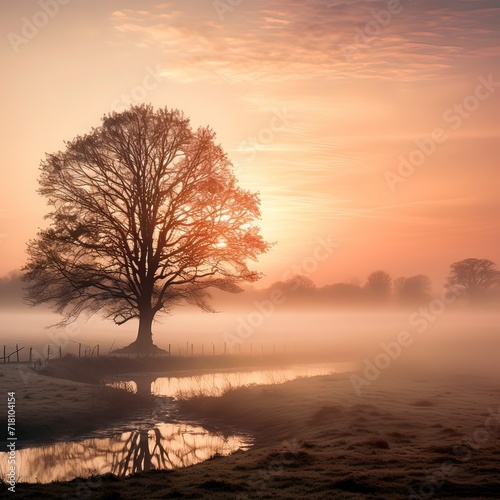 Captivating beauty of a hazy morning, Generative ai. © MdTaher