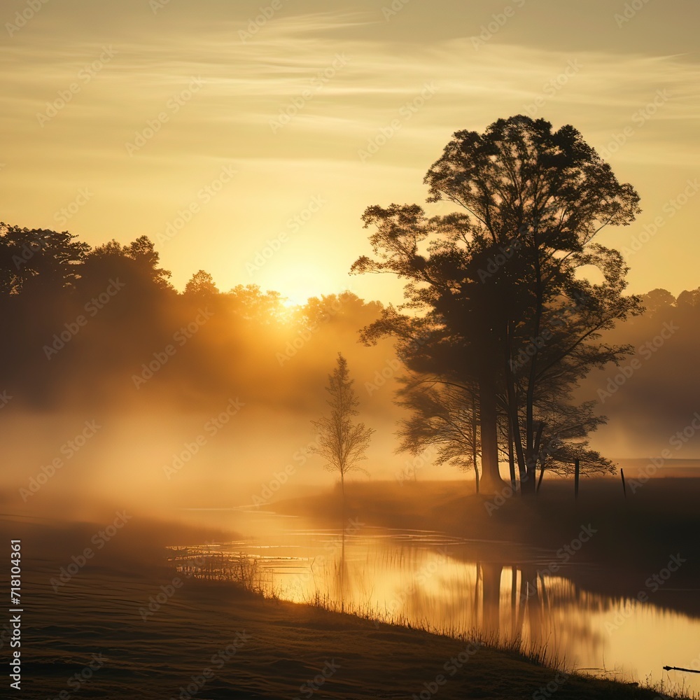 Obraz premium Captivating beauty of a hazy morning, Generative ai.