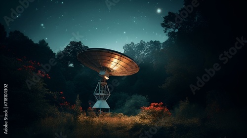 Scenery of a radio telescope on a starry night. 