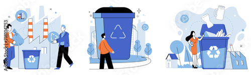 Waste management. Vector illustration. Ecologically responsible behavior includes proper waste management and recycling Clean living involves adopting sustainable waste management practices Pollution