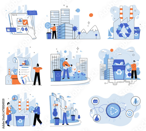 Waste management. Vector illustration. Waste management is ecological responsibility promotes cleaner environment Recycling is key aspect waste management, separating recyclable materials from garbage