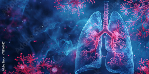 Defeat lung's diseases, lungs , pleura anatomy with Pneumonia is a common lung infection caused by bacteria, a virus or fungi, smoke attack on air sacs causing asthma, a healthcare awareness banner,  photo