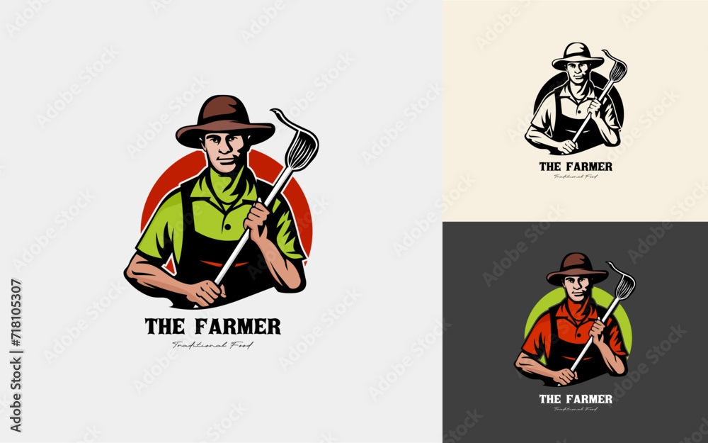 mascot logo or label farmer man