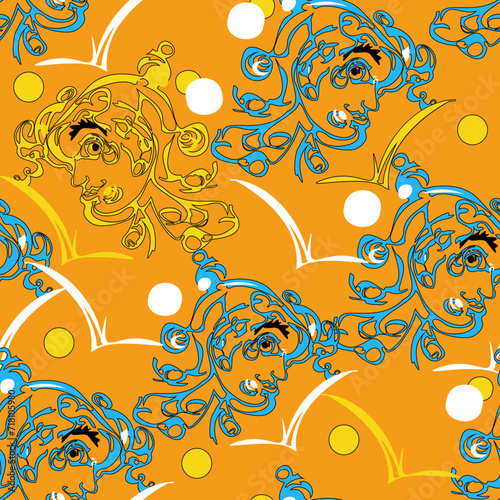 seamless pattern - sun, sea, dreamer - wave and seagulls.