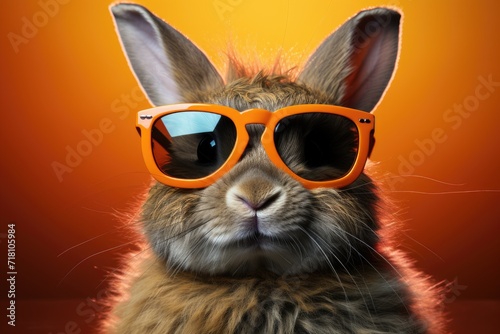 Rabbit with sunglasses as cool Easter bunny concept. Summer vacation banner. Space for text and advertisement