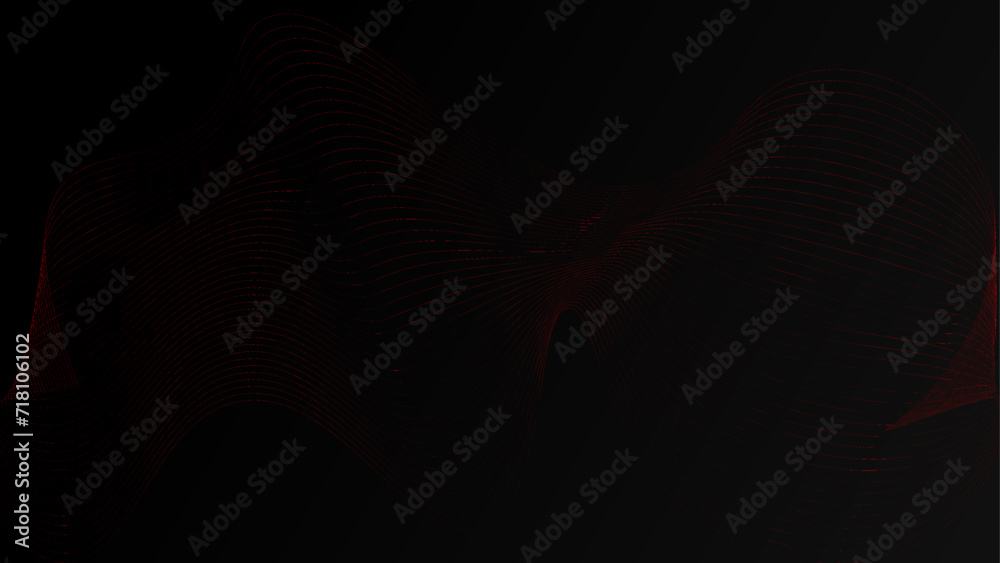  Abstract smooth red waves on a black background. dark and red futuristic background.