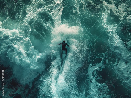 A daring individual braves the powerful waves, gracefully riding their surfboard in the vast and refreshing expanse of the ocean