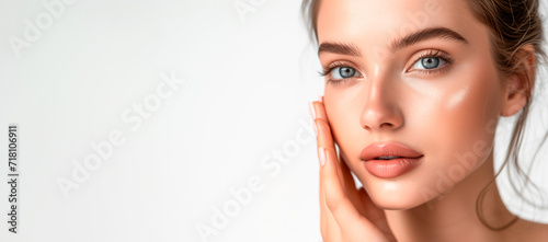 Portrait of a young woman with clear and healthy skin.