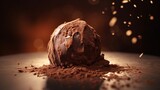 A delectable Italian chocolate truffle, glistening under warm studio lighting.