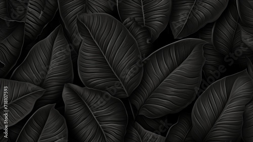 Abstract black tropical leaves texture background with copy space  dark nature concept