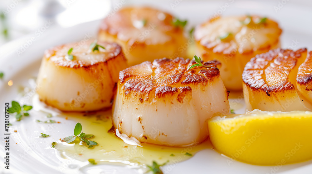 Citrus-Kissed Golden Scallops on a Plate