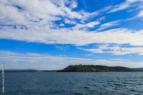 View of St. Peter’s Island at the Biel lake, Switzerland © olyasolodenko