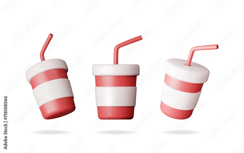 3d Realistic Red Disposable Cup with Straw 3d Realistic Red Disposable Cup with Straw