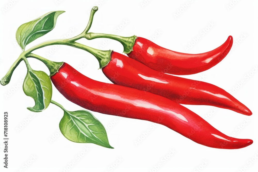 Red hot chili pepper isolated on a white background, watercolor illustration.