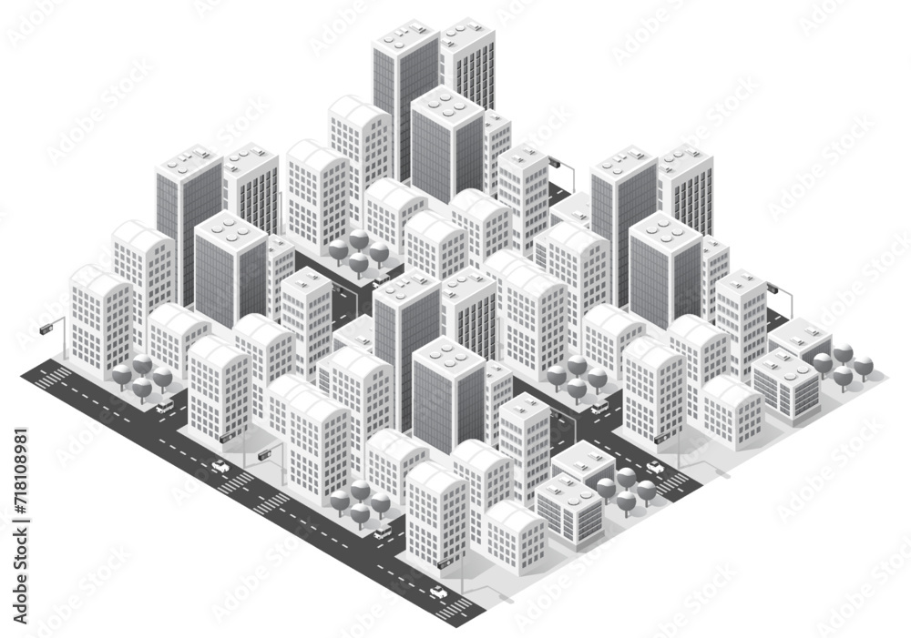 Isometric urban megalopolis top view of the city infrastructure town Isometric urban megalopolis top view of the city infrastructure town