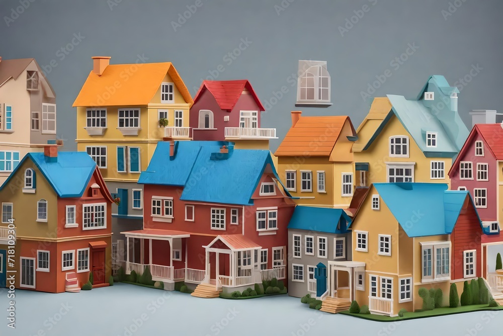 cartoon or toy houses models isolated on transparent background