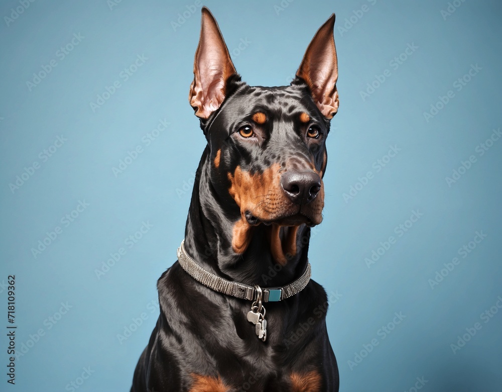 Doberman Isolated on blue pastel background Doberman Isolated on blue pastel background