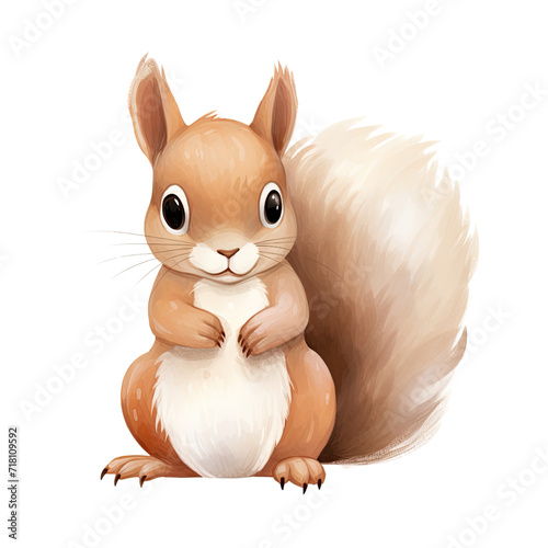 AI-generated watercolor cute Squirrel clip art illustration. Isolated elements on a white background