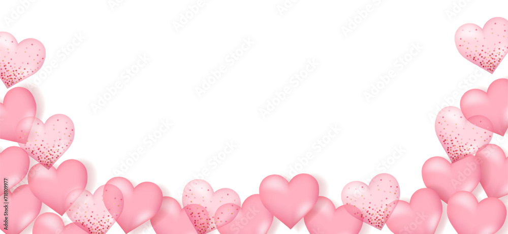 Valentine's day background. 3d hearts with place for text. Romantic sale banners templates, backdrop or invitation cards for wedding. Vector illustration.