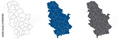 Serbia map. Map of Serbia in administrative provinces in multicolor set