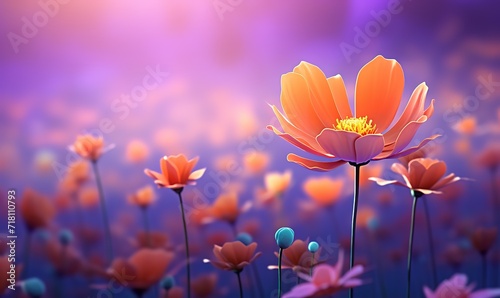Beautiful purple cosmos flowers in the photo with a bokeh glitter light background. generative AI © original logo